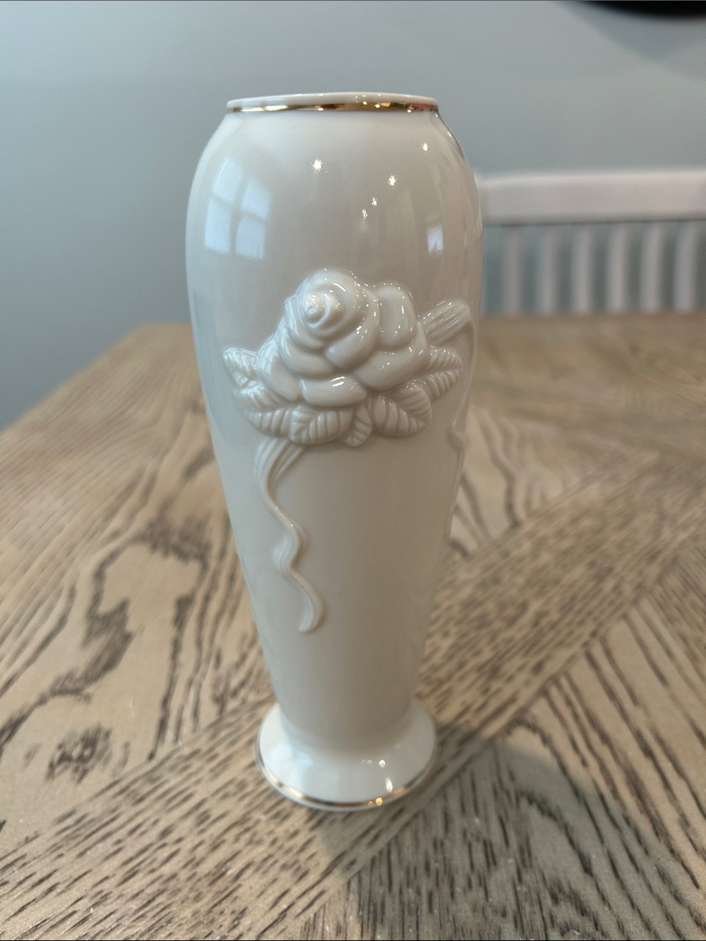 Lenox Cream Ceramic Rose Bud Vase with Gold Trim